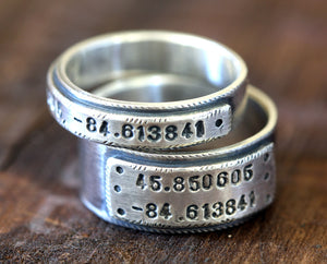Wedding ring set latitude and longitude wedding bands (S0280)