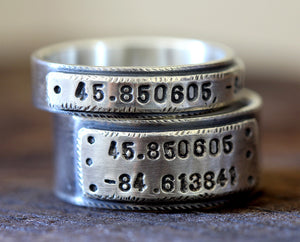 Wedding ring set latitude and longitude wedding bands (S0280)