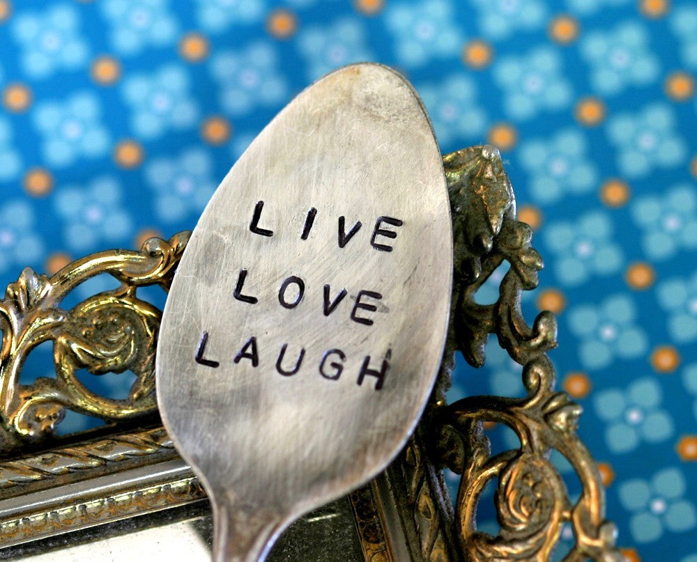 Live Love Laugh Stamped Spoon Garden Marker Vintage Silverware S0213