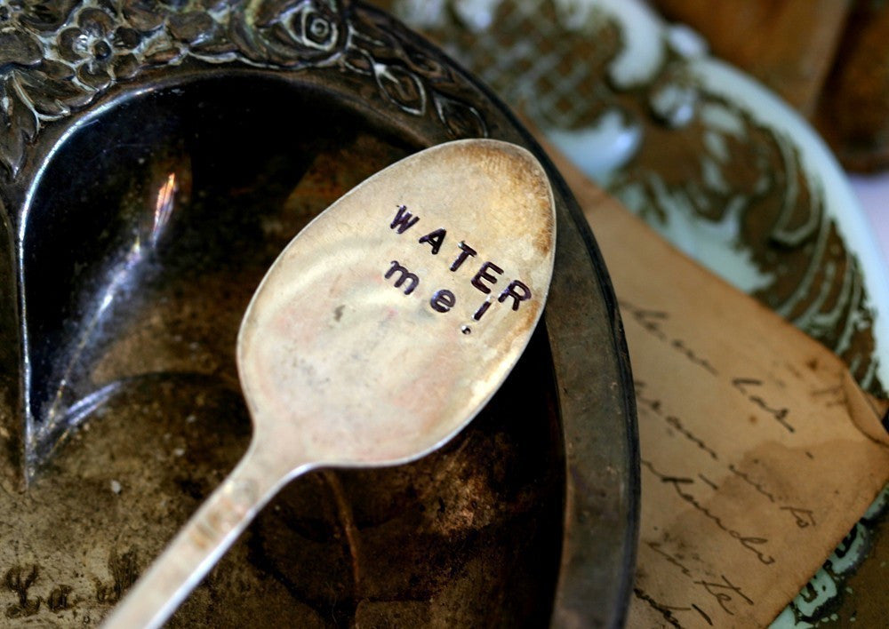 Water Me Vintage Silverware Garden Marker Plant Stake